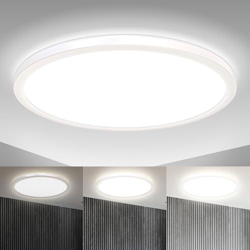 B.K.Licht - LED Deckenlampe mit indirektem Licht, ultraflach, in Stufen dimmbar, LED Panel, Deckenleuchte, Lampe, Wohnzimmerlampe, Schlafzimmerlampe, Küchenlampe, Flurlampe, 42x2,9 cm, Weiß von B.K.Licht