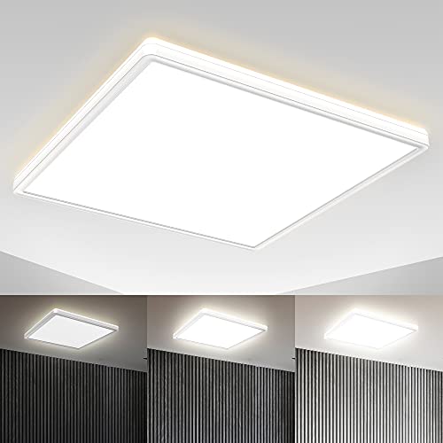 B.K.Licht - LED Deckenlampe mit indirektem Licht, ultraflach, in Stufen dimmbar, LED Panel, LED Deckenleuchte, LED Lampe, Wohnzimmerlampe, Schlafzimmerlampe, Küchenlampe, 42x42x2,9 cm, Weiß von B.K.Licht