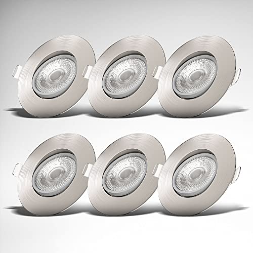 B.K.Licht - 6er Set LED Einbaustrahler 230V stufenlos dimmbar, schwenkbar, Lochmass 68mm, flach, LED Spot, Deckenspots, LED Spots, Einbauleuchten, Einbauspots LED, 90x24 mm, Matt-Nickel von B.K.Licht