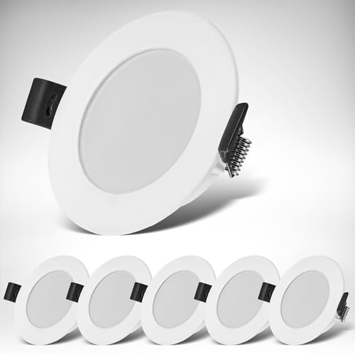B.K.Licht – 6er Set LED Einbaustrahler 230V, LED Strahler für das Badezimmer Spritzwasserschutz IP44, Neutralweißes Licht, Deckenstrahler, LED Spots, Deckenspots flach, 85x25mm (DxH), Weiß von B.K.Licht