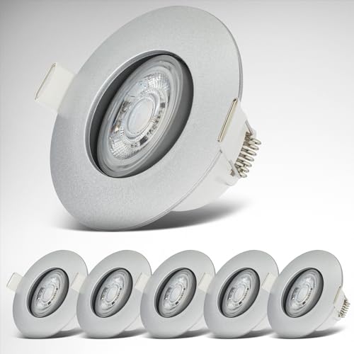 B.K.Licht - 6er Set LED Einbaustrahler 230V, Schwenkbare LED Strahler für das Badezimmer IP65, LED Deckenstrahler, LED Spots, Deckenspots, Badezimmerlampe, 9 x 4,2 cm (DxH), Chrom-Matt von B.K.Licht