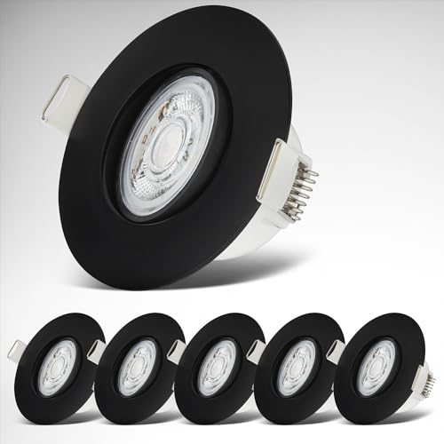 B.K.Licht - 6er Set LED Einbaustrahler 230V, Schwenkbare LED Strahler für das Badezimmer IP65, LED Deckenstrahler, LED Spots, Deckenspots, Badezimmerlampe, 9 x 4,2 cm (DxH), Schwarz von B.K.Licht