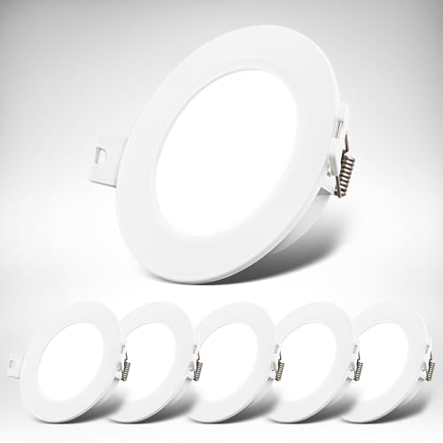 B.K.Licht - 6er Set LED Einbaustrahler 230V flach, neutralweißes Licht, je 3W 330lm, LED Spot, Deckenspots, Spots 230V, Einbauleuchten, Einbauspots, 68mm Lochmass, 90x28mm (DxH), Weiß von B.K.Licht