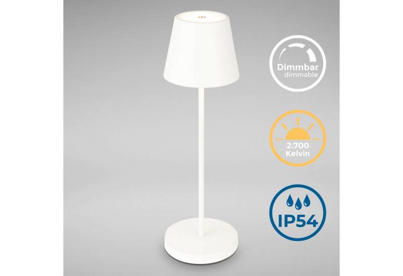 B.K.Licht Außen-Tischleuchte LED Akku Tischleuchte mit Touchdimmer, Dimmfunktion, LED fest integriert, Extra-Warmweiß, Kunststoff Metall mit USB Kabel und integrierter Batterie IP54 Ø12cm von B.K.Licht