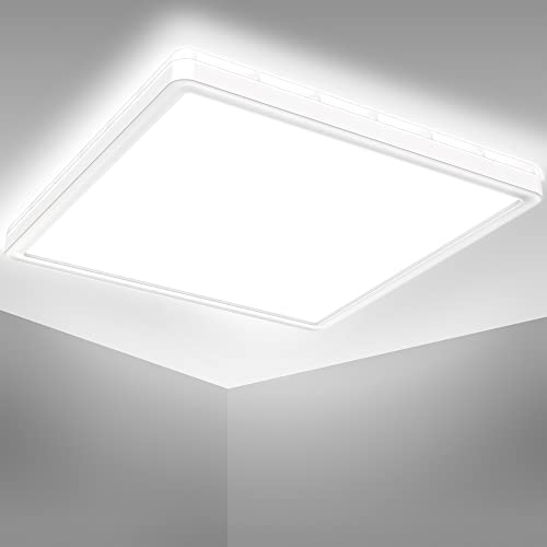 B.K.Licht - Deckenlampe für Bad mit indirektem Licht, ultraflach, neutralweiße Lichtfarbe, LED Deckenleuchte, LED Panel, Badlampe, Badezimmerlampe, Küchenlampe, Feuchtraumleuchte, 29x29x3,5 cm, Weiß von B.K.Licht