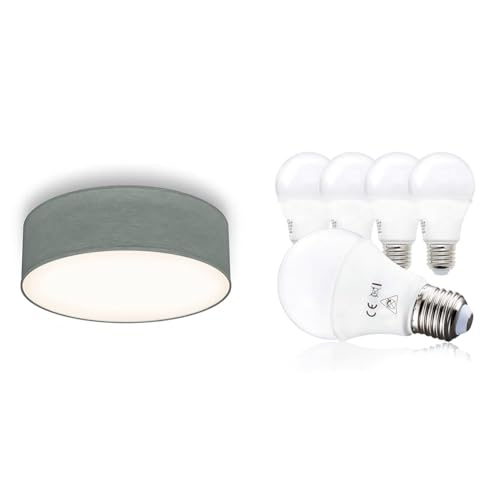 B.K.Licht - Deckenlampe mit Lampenschirm aus Stoff & 5er Set LED Lampe E27 mit warmweißer Lichtfarbe von B.K.Licht