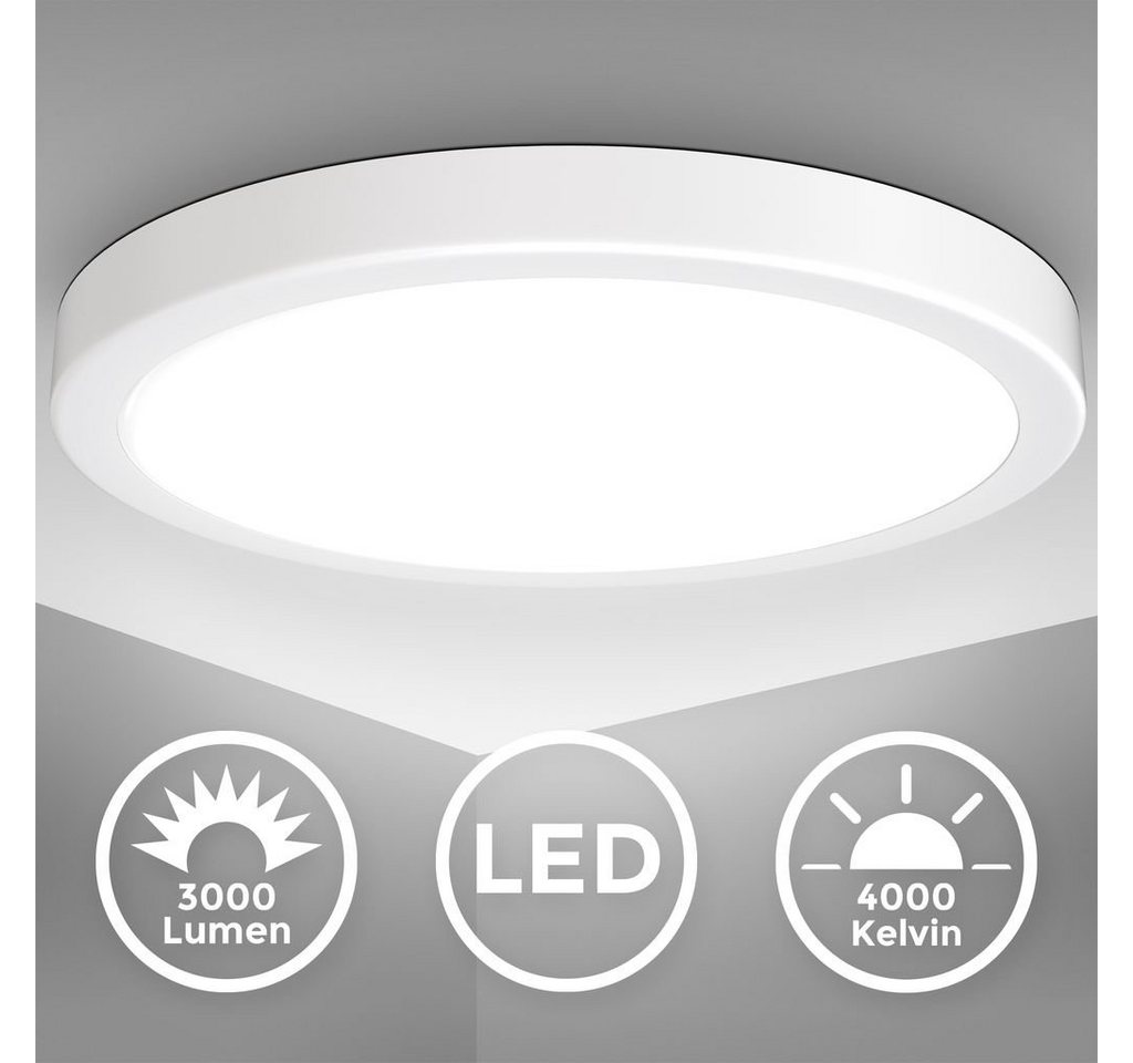 B.K.Licht Deckenleuchte LED Deckenlampe 24W 4.000K 3.000lm Weiß - BKL1538, LED fest integriert, Neutralweiß, 38 cm Durchmesser Wohnzimmer Küche Schlafzimmer von B.K.Licht