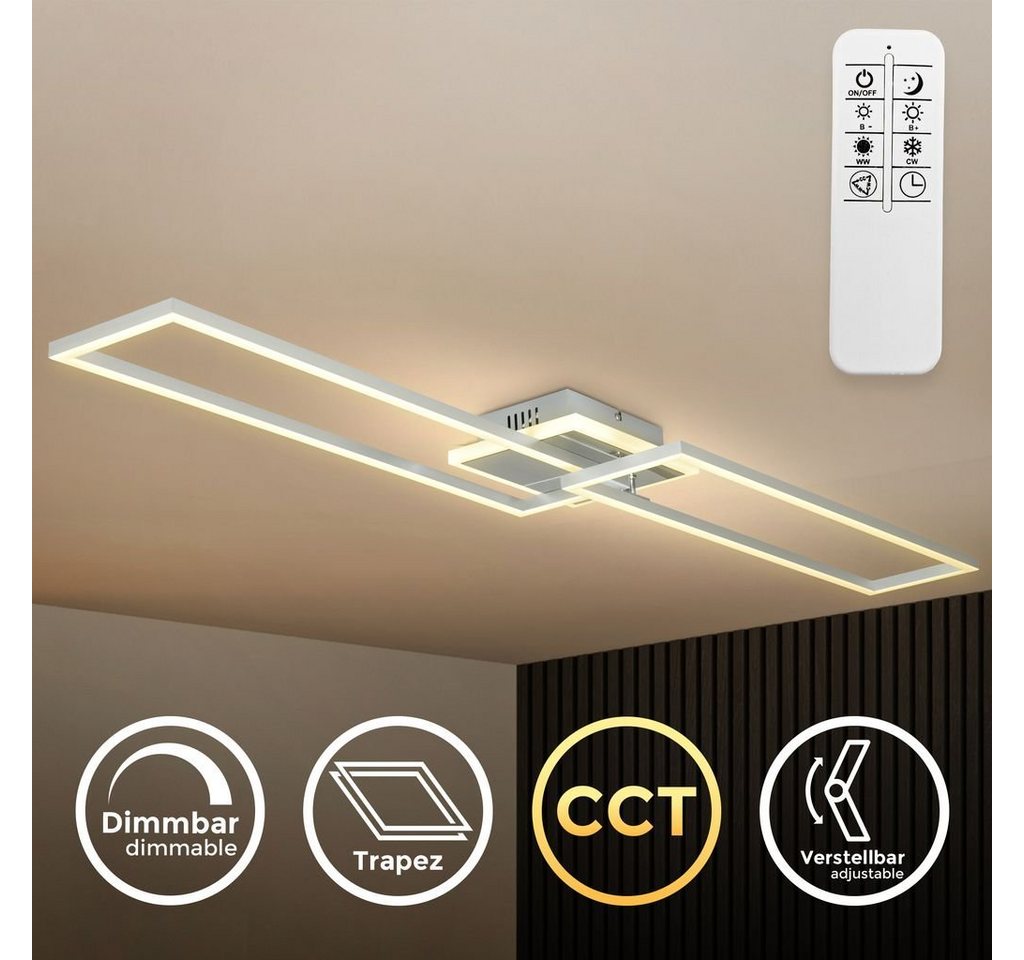 B.K.Licht Deckenleuchte LED-Deckenlampe FRAME dimmbar 110x25cm CCT Alu-gebürstet - BKL1439, Dimmfunktion, LED fest integriert, Farbwechsler, Fernbedienung, 40W 5200lm 2700-6500K, Nachtlicht Timer schwenkbar Büro von B.K.Licht