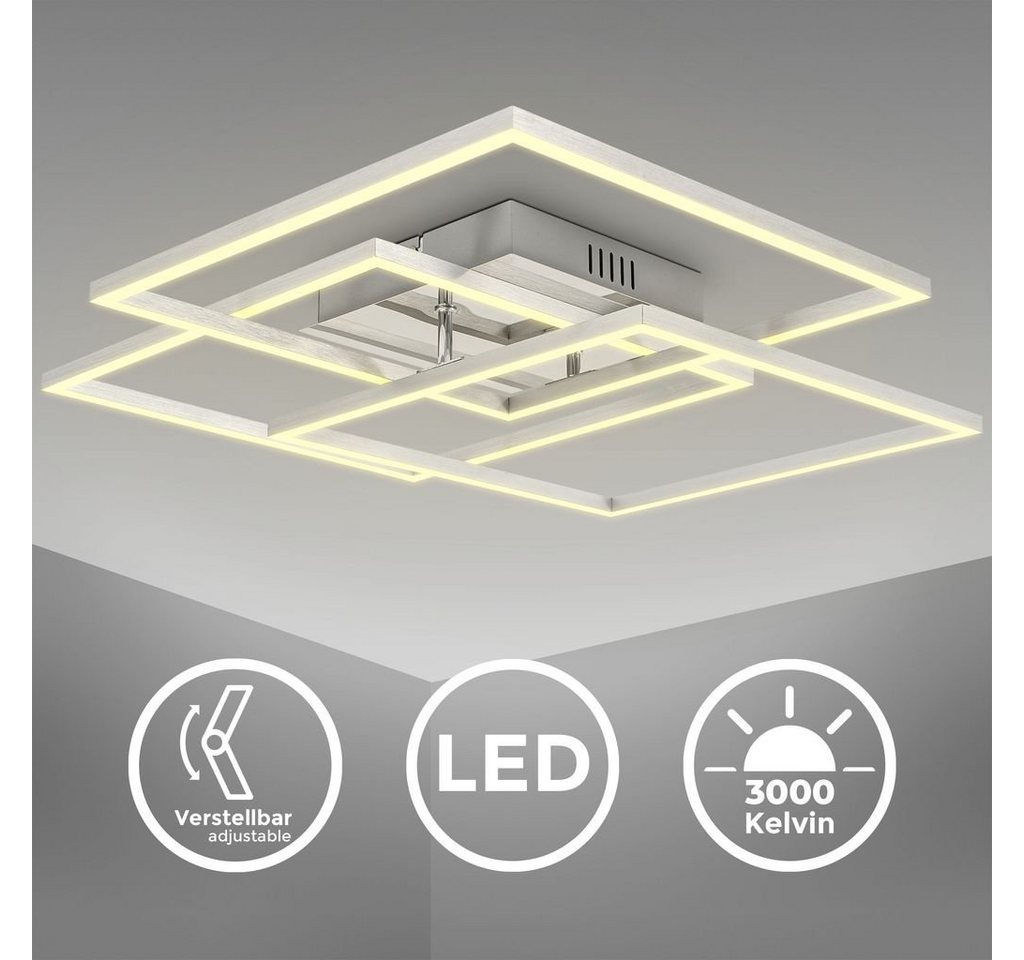 B.K.Licht Deckenleuchte LED Deckenlampe FRAME Chrom-Alu 3-flammig 56,8x56,8 cm - BKL1504, LED fest integriert, Warmweiß, modernes Design, schwenkbar, 40W 4000lm 3000K warmweiß Wohnzimmerlampe von B.K.Licht