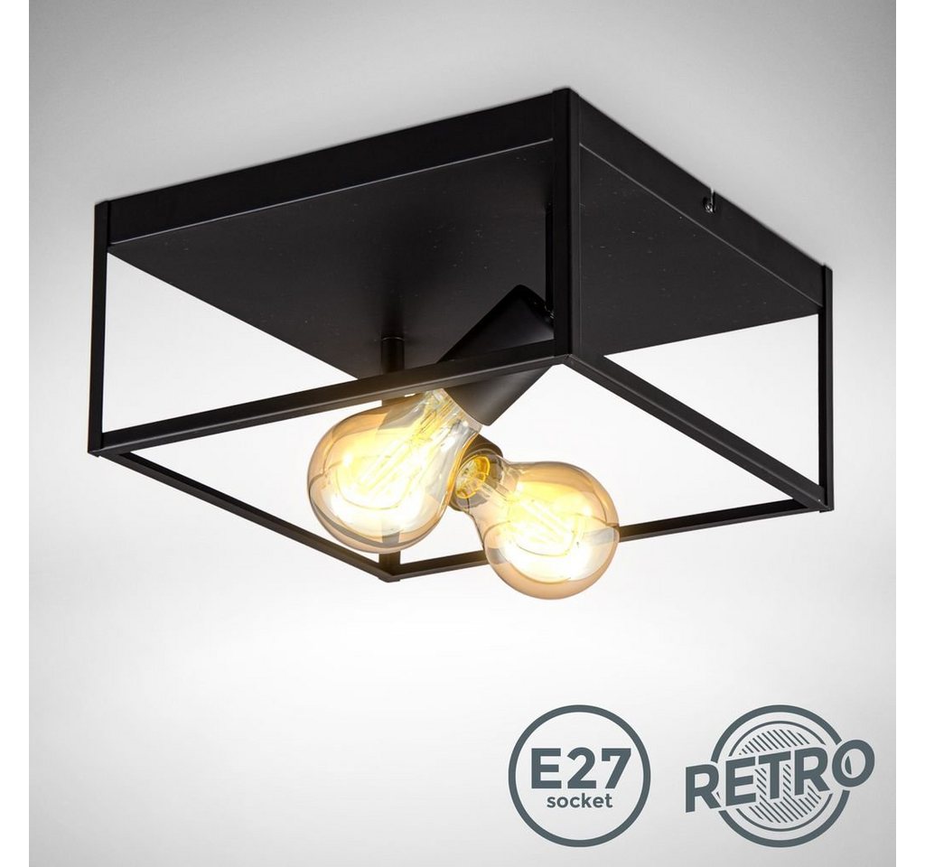 B.K.Licht Deckenleuchte Deckenlampe E27 Retro Schwarz Industrial - BKL1428, ohne Leuchtmittel, 60W 2-flammig Käfig-Deckenleuchte Vintage Schlafzimmer Wohnzimmer von B.K.Licht