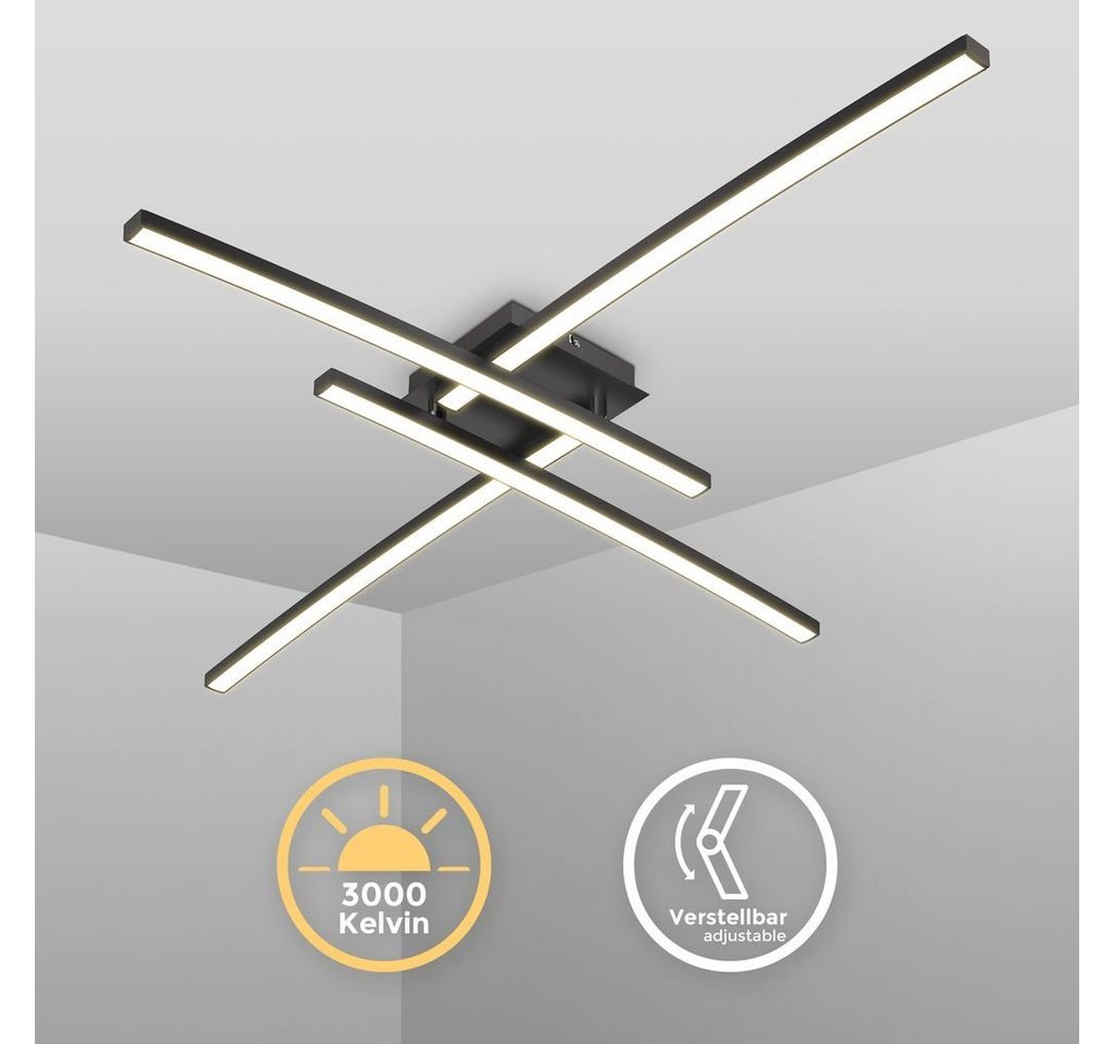 B.K.Licht Deckenleuchte LED Deckenlampe 20W 3.000K 2.200lm Schwarz - BKL1416, LED fest integriert, Warmweiß, 4-flammig Schwenkbar Wohnzimmer Schlafzimmer B.K.Licht Deckenleuchte LED Deckenlampe 20W 3.000K 2.200lm Schwarz - BKL1416, LED fest integriert, Warmweiß, 4-flammig Schwenkbar Wohnzimmer Schlafzimmer von B.K.Licht