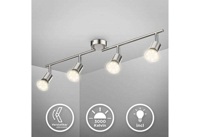 B.K.Licht Deckenleuchte LED Deckenlampe Wohnzimmer Küche Bad 60 cm 4-flammig GU10 12W 1000lm, LED wechselbar, 3000K - Warmweiß, 4er Deckenstrahler Spot schwenkbar & drehbar Messing silber - BKL1024 von B.K.Licht