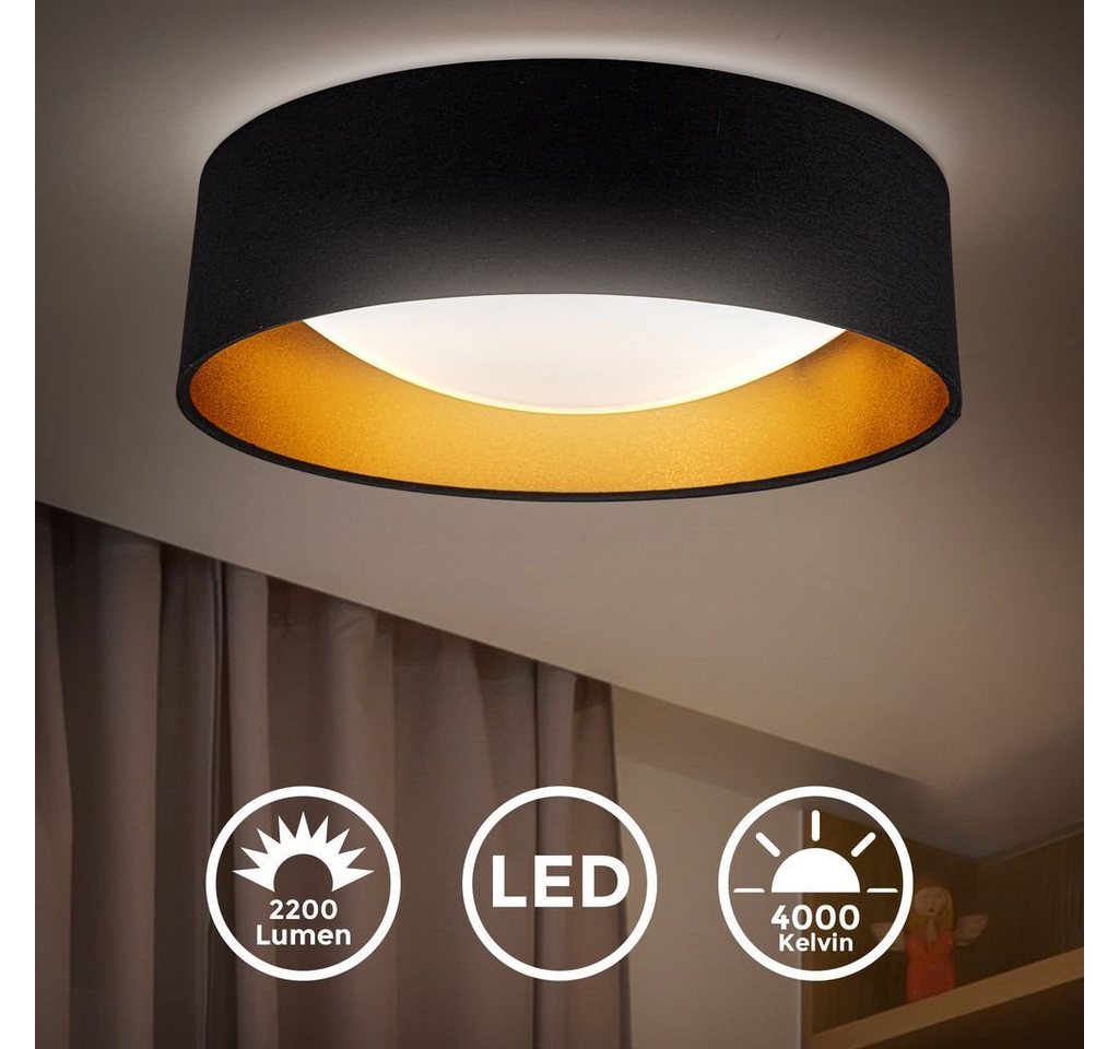 B.K.Licht Deckenleuchte LED Design-Deckenlampe rund 40x11cm Stoff Lampenschirm Sternenhimmel, LED fest integriert, Neutralweiß, 4000K Wohnzimmerlampe 18W 2200lm Schlafzimmer schwarz-gold - BKL1451 von B.K.Licht