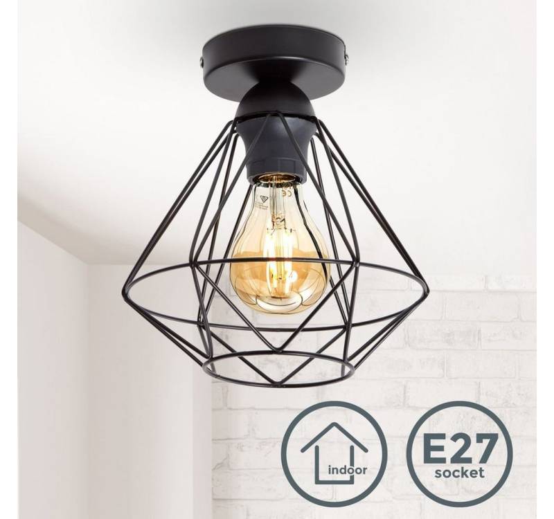 B.K.Licht Deckenleuchte Retro Deckenlampe Draht 1-flammig max. 40 Watt - BKL1234, ohne Leuchtmittel, 3000K - Warmweiß, Vinatge Drahtleuchte Stahl Ø220mm Industrial E27 Fassung schwarz-matt von B.K.Licht