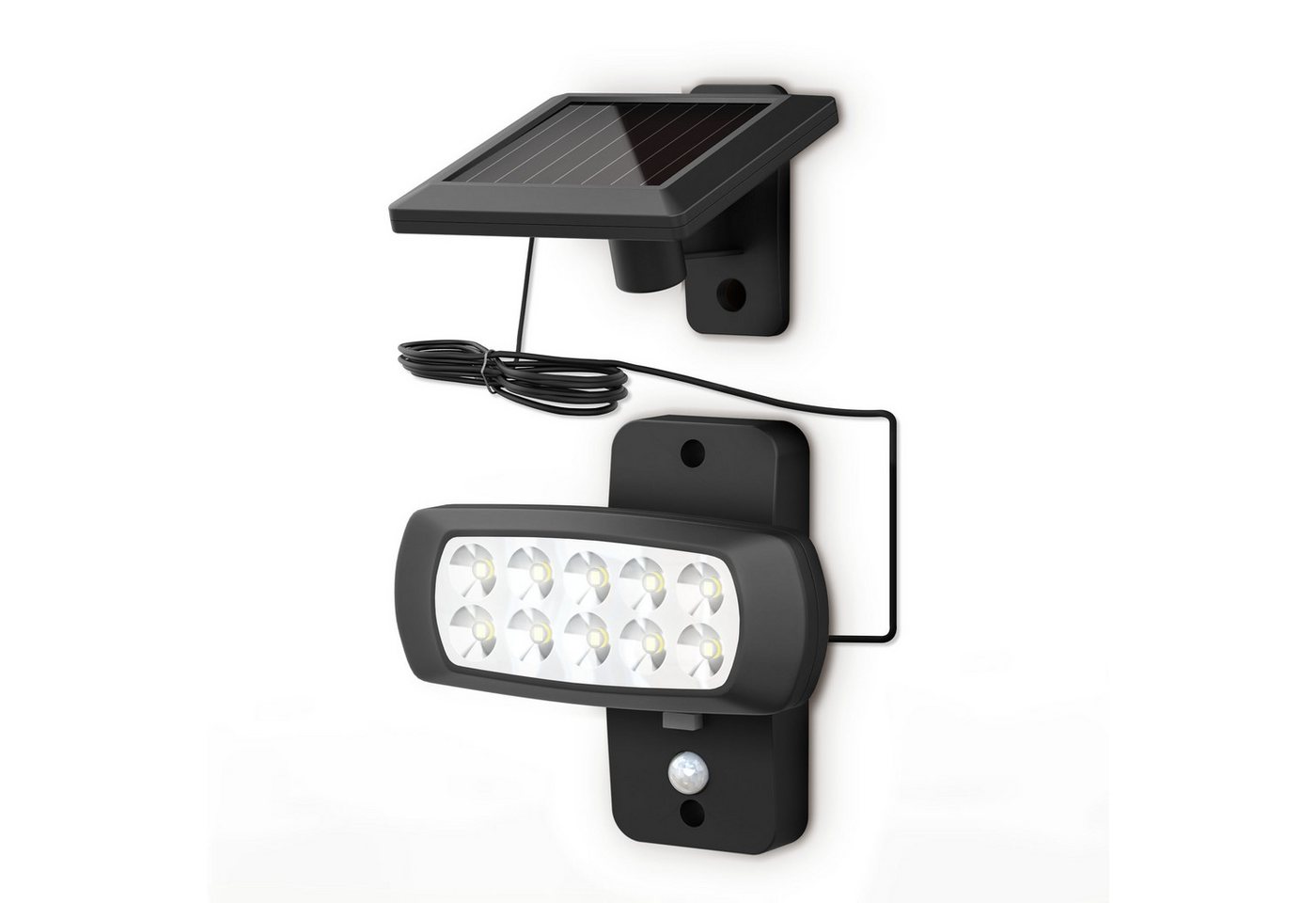 B.K.Licht Gartenstrahler LED Außen-Wandstrahler 15x14cm Solar-Panel IP44 0,6W schwarz - BKL1213, LED fest integriert, 6500K - Kaltweiß, 6500K Solarlampe Außenleuchte Bewegungsmelder Dämmerungssensor Fassade von B.K.Licht