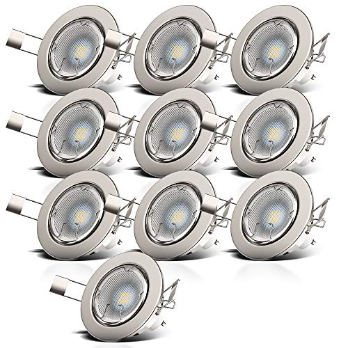 B.K.Licht - 10er Set LED Einbaustrahler 230V schwenkbar, warmweiße Lichtfarbe, Lochmass 68mm, LED Spot, Deckenspots, LED Spots, Einbauleuchten, Einbauspots, Deckenstrahler, 86x70 mm, Matt-Nickel von B.K.Licht