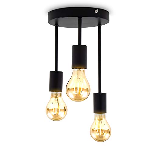 B.K.Licht - Deckenlampe mit E27 Fassung, max. 60 Watt, Vintage, Deckenleuchte, Lampe, Wohnzimmerlampe, Schlafzimmerlampe, Küchenlampe, Deckenbeleuchtung, Retro, Flur, 19x31 cm, Schwarz von B.K.Licht