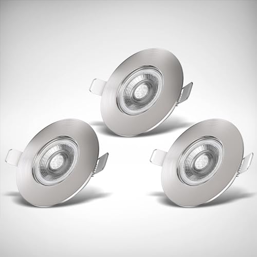 B.K.Licht - 3er Set LED Bad Einbaustrahler 230V flach, warmweiße Lichtfarbe, Lochmass 68mm, LED Spot, Deckenspots, Spots, Einbauleuchten, Einbauspots, Badezimmer, 90x25 mm, Matt-Nickel B.K.Licht - 3er Set LED Bad Einbaustrahler 230V flach, warmweiße Lichtfarbe, Lochmass 68mm, LED Spot, Deckenspots, Spots, Einbauleuchten, Einbauspots, Badezimmer, 90x25 mm, Matt-Nickel von B.K.Licht