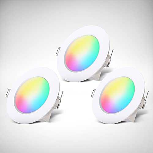 B.K.Licht - 3er Set LED Bad Einbaustrahler 230V mit Fernbedienung, buntes RGB Licht, Lochmass 70mm, LED Spot, Deckenspots, Spots, Einbauleuchten, Einbauspots, Badezimmer, 92x45 mm, Weiß von B.K.Licht