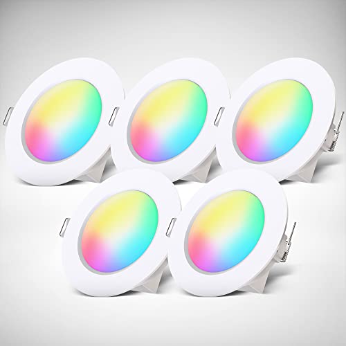 B.K.Licht - 5er Set LED Bad Einbaustrahler 230V mit Fernbedienung, buntes RGB Licht, Lochmass 70mm, LED Spot, Deckenspots, Spots, Einbauleuchten, Einbauspots, Badezimmer, 92x45 mm, Weiß von B.K.Licht