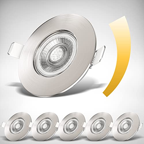 B.K.Licht - 6er Set LED Bad Einbaustrahler 230V dimmbar, flach, warmweiß, LED Spot, Deckenspots, Spots, Einbauleuchten, Einbauspots, Badezimmer, 68mm Lochmass, 90x25 mm, Matt-Nickel B.K.Licht - 6er Set LED Bad Einbaustrahler 230V dimmbar, flach, warmweiß, LED Spot, Deckenspots, Spots, Einbauleuchten, Einbauspots, Badezimmer, 68mm Lochmass, 90x25 mm, Matt-Nickel von B.K.Licht
