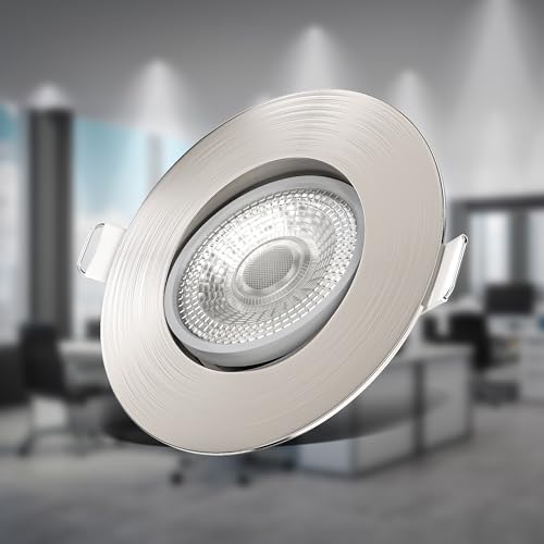 B.K.Licht - 6er Set LED Einbaustrahler 230V, stufenlos dimmbar, schwenkbar, Lochmass 68mm, flach, LED Spot, Deckenspots, Spots, Einbauleuchten, Einbauspots, Lampen, 90x24 mm, Matt-Nickel B.K.Licht - 6er Set LED Einbaustrahler 230V, stufenlos dimmbar, schwenkbar, Lochmass 68mm, flach, LED Spot, Deckenspots, Spots, Einbauleuchten, Einbauspots, Lampen, 90x24 mm, Matt-Nickel von B.K.Licht