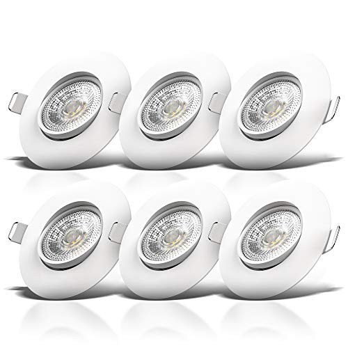 B.K.Licht - 6er Set LED Einbaustrahler 230V schwenkbar, warmweiße Lichtfarbe, Lochmass 68mm, flach, LED Spot, Deckenspots, Spots, Einbauleuchten, Einbauspots, Deckenstrahler, 90x24 mm, Weiß B.K.Licht - 6er Set LED Einbaustrahler 230V schwenkbar, warmweiße Lichtfarbe, Lochmass 68mm, flach, LED Spot, Deckenspots, Spots, Einbauleuchten, Einbauspots, Deckenstrahler, 90x24 mm, Weiß von B.K.Licht