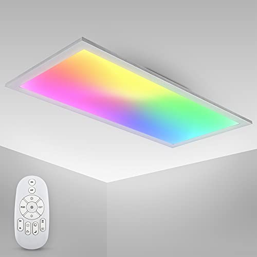 B.K.Licht - LED Deckenlampe mit Fernbedienung, einstellbar von warmweiß bis kaltweiß, buntes RGB Licht, LED Panel, LED Deckenleuchte, LED Lampe, Wohnzimmerlampe, 59,5x29,5x4,2 cm, Silberfarbig von B.K.Licht