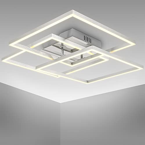 B.K.Licht - LED Deckenlampe schwenkbar, warmweiße Lichtfarbe, 40 Watt, 4000 Lumen, Deckenleuchte, LED Lampe, Wohnzimmerlampe, Schlafzimmerlampe, Küchenlampe, 56,8x56,8x9,5 cm, Chrom-Alu von B.K.Licht