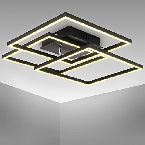 B.K.Licht - LED Deckenlampe schwenkbar, warmweiße Lichtfarbe, 40 Watt, 4000 Lumen, LED Deckenleuchte, LED Lampe, Wohnzimmerlampe, Schlafzimmerlampe, Küchenlampe, 56,8x56,8x9,5 cm, Schwarz von B.K.Licht