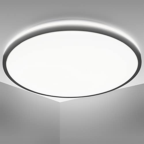 B.K.Licht - LED Deckenlampe mit indirektem Licht, neutralweiße Lichtfarbe, 24 Watt, 3000 Lumen, LED Deckenleuchte, LED Lampe, Wohnzimmerlampe, Schlafzimmerlampe, Küchenlampe, 38x5 cm, Schwarz von B.K.Licht