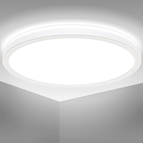 B.K.Licht - Deckenlampe für das Bad indirektes Licht, ultraflach, neutralweiße Lichtfarbe, LED Deckenleuchte, LED Panel, Badlampe, Badezimmerlampe, Küchenlampe, Feuchtraumleuchte, 29x3,5 cm, Weiß von B.K.Licht