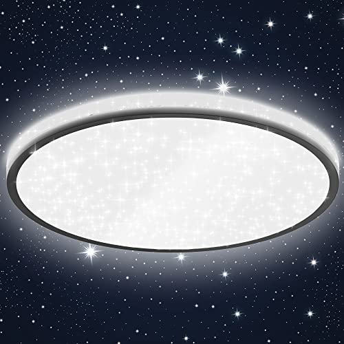 B.K.Licht - LED Deckenlampe mit Sternenhimmel, neutralweiße Lichtfarbe, 18 Watt, 1800 Lumen, LED Deckenleuchte, Lampe, Wohnzimmerlampe, Schlafzimmerlampe, Küchenlampe, 33x6,4 cm, Schwarz B.K.Licht - LED Deckenlampe mit Sternenhimmel, neutralweiße Lichtfarbe, 18 Watt, 1800 Lumen, LED Deckenleuchte, Lampe, Wohnzimmerlampe, Schlafzimmerlampe, Küchenlampe, 33x6,4 cm, Schwarz von B.K.Licht