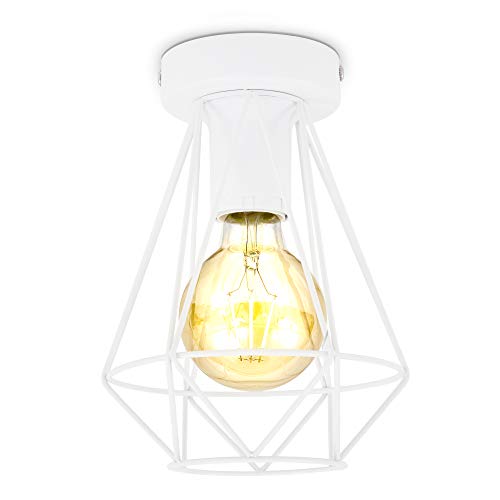 B.K.Licht - Deckenlampe E27 Fassung, max. 40 Watt, Vintage, Deckenleuchte, Lampe, Wohnzimmerlampe, Schlafzimmerlampe, Küchenlampe, Deckenstrahler, Retro, Deckenbeleuchtung, 16,5x22,5 cm, Weiß von B.K.Licht