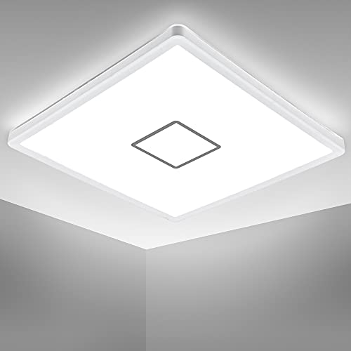 B.K.Licht - LED Deckenlampe mit indirektem Licht, ultraflach, neutralweiße Lichtfarbe, LED Panel, Deckenleuchte, Lampe, Wohnzimmerlampe, Schlafzimmerlampe, Küchenlampe, 29,3x29,3x2,8 cm, Weiß von B.K.Licht