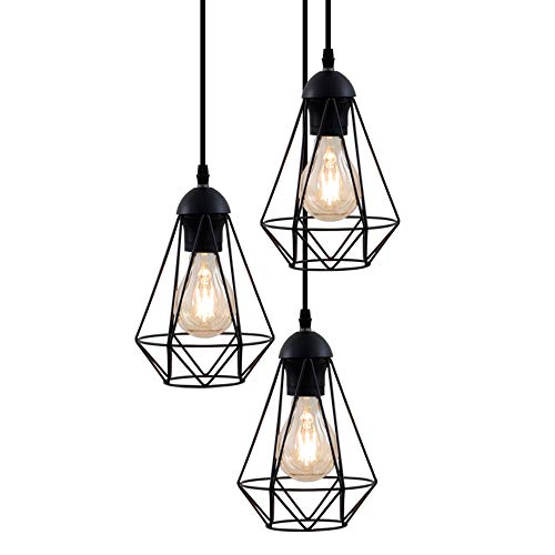 B.K.Licht - Pendelleuchte mit E27 Fassung, max. 40 Watt, Vintage, Hängeleuchte, Hängelampe Esstisch, Esszimmerlampe hängend, Wohnzimmerlampe, Küchenlampe, Retro, Vintage, 30x135 cm, Schwarz von B.K.Licht