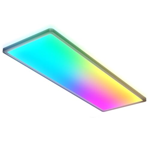 B.K.Licht - LED Deckenlampe mit indirektem Licht, Fernbedienung, buntes RGB+W Licht, LED Panel, LED Deckenleuchte flach, LED Lampe, Wohnzimmerlampe, Schlafzimmerlampe, 58x20x3 cm, Schwarz von B.K.Licht