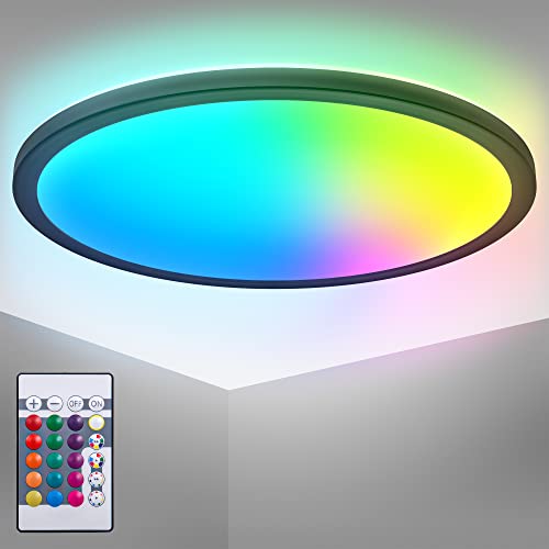 B.K.Licht - LED Deckenlampe mit indirektem Licht, Fernbedienung, buntes RGB+W Licht, LED Panel, LED Deckenleuchte, LED Lampe, Wohnzimmerlampe, Schlafzimmerlampe, Küchenlampe, 42x3 cm, Schwarz von B.K.Licht