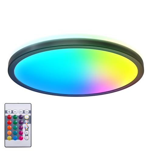 B.K.Licht - LED Deckenlampe mit indirektem Licht, Fernbedienung, buntes RGB+W Licht, LED Panel, LED Deckenleuchte, LED Lampe, Wohnzimmerlampe, Schlafzimmerlampe, Küchenlampe, 29x3 cm, Schwarz von B.K.Licht