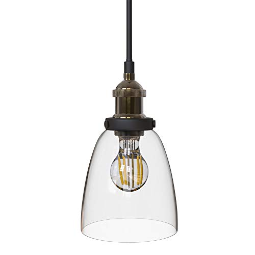 B.K.Licht - Pendelleuchte mit E27 Fassung, max. 60 Watt, Vintage, Hängeleuchte, Hängelampe Esstisch, Esszimmerlampe hängend, Wohnzimmerlampe, Küchenlampe, Retro, Vintage, 14x120 cm, Messing von B.K.Licht