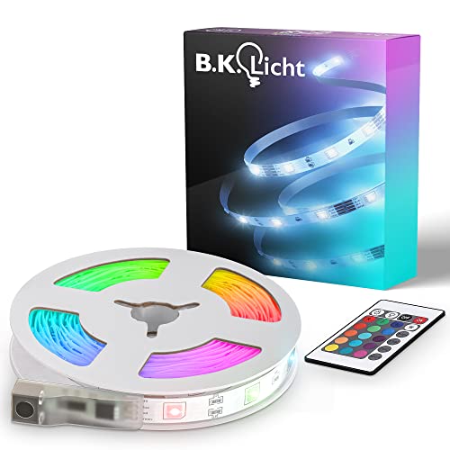 B.K.Licht - USB LED Strip 3 m mit Fernbedienung, buntes RGB, dimmbar, Streifen, Leiste, Zimmer deko, Gaming, Band, Lichtleiste, Lichtband, 300x0,2x1 cm, Weiß, innen von B.K.Licht