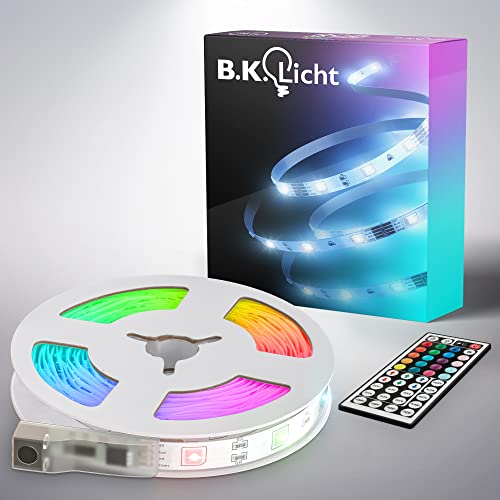 B.K.Licht - USB LED Strip 5m mit Fernbedienung, buntes RGB Licht, dimmbar, selbstklebend, LED Streifen, Leiste, Zimmer Deko, Gaming Deko, Band, Lichtleiste, Lichtband, 500x0,2x1 cm, Weiß B.K.Licht - USB LED Strip 5m mit Fernbedienung, buntes RGB Licht, dimmbar, selbstklebend, LED Streifen, Leiste, Zimmer Deko, Gaming Deko, Band, Lichtleiste, Lichtband, 500x0,2x1 cm, Weiß von B.K.Licht