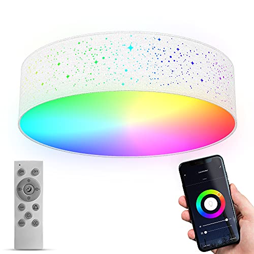 B.K.Licht - Smart Home LED Deckenlampe mit App- und Sprachsteuerung, einstellbar von warmweiß bis kaltweiß, buntes RGB Licht, Lampe,LED Deckenleuchte, Wohnzimmerlampe, 39x12 cm, Weiß von B.K.Licht