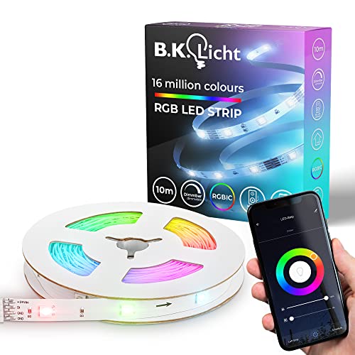 B.K.Licht I Wifi RGBIC LED Strip 10 m I App Steuerung I Musiksensor I Lichtleiste I LED Lauflicht I RGBIC LED Streifen I kompatibel mit Alexa I Smartes LED Band I selbstklebend von B.K.Licht