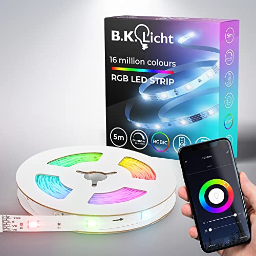 B.K.Licht I Wifi RGBIC LED Strip 5 m I App Steuerung I Musiksensor I Lichtleiste I LED Lauflicht I RGBIC LED Streifen I kompatibel mit Alexa I Smartes LED Band I selbstklebend von B.K.Licht