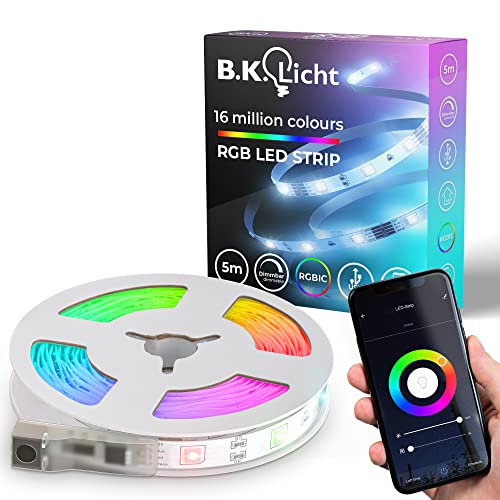 B.K.Licht I Wifi RGBIC LED Strip 5 m USB I App Steuerung I Musiksensor I Lichtleiste I LED Lauflicht I RGBIC LED Streifen I kompatibel mit Alexa I Smartes LED Band I selbstklebend von B.K.Licht