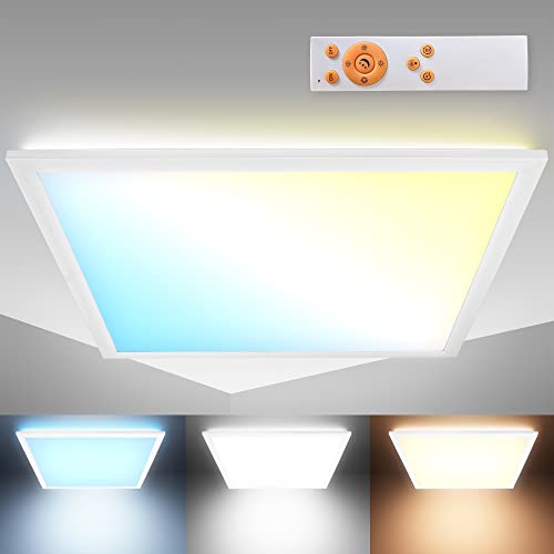 B.K.Licht - LED Deckenlampe mit indirektem Licht, Fernbedienung, einstellbar warmweiß bis kaltweiß, LED Panel, LED Deckenleuchte, Lampe, Wohnzimmerlampe, Schlafzimmerlampe, 44,5x44,5x6,2 cm, Weiß von B.K.Licht