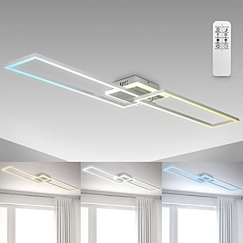 B.K.Licht - LED Deckenlampe mit Fernbedienung, beleuchtete Auflage, einstellbar von warmweiß bis kaltweiß, LED Deckenleuchte, LED Lampe, Wohnzimmerlampe, Schlafzimmerlampe, 110x24,8x8 cm, Chrom-Alu von B.K.Licht