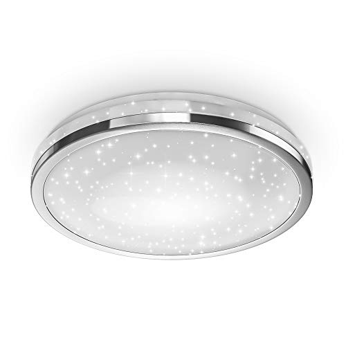 B.K.Licht - LED Deckenlampe mit Sternenhimmel, neutralweiße Lichtfarbe, 15 Watt, 1500 Lumen, LED Deckenleuchte, Lampe, Wohnzimmerlampe, Schlafzimmerlampe, Küchenlampe, 32,9x6 cm, Chrom von B.K.Licht