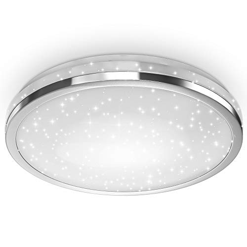 B.K.Licht - LED Deckenlampe mit Sternenhimmel, neutralweiße Lichtfarbe, 15 Watt, 1500 Lumen, LED Deckenleuchte, LED Lampe, Wohnzimmerlampe, Schlafzimmerlampe, Küchenlampe, 38x7 cm, Chrom von B.K.Licht